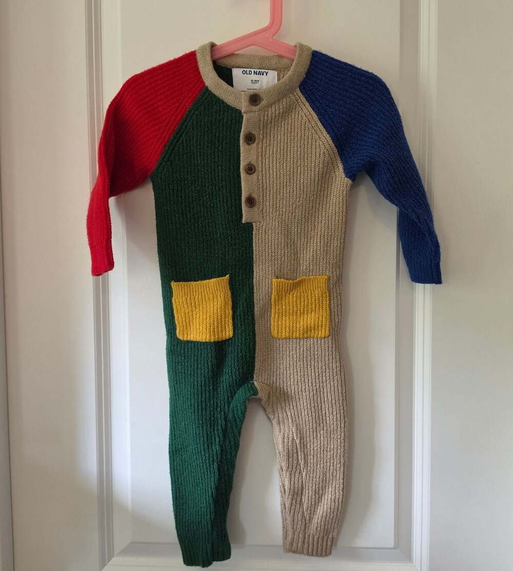 Old Navy SoSoft Colorblock Primary Knit One-Piece Romper for Baby Sz 12-18M NWT